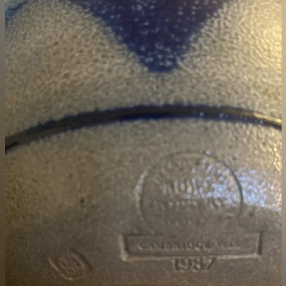 The Rowe Pottery Bowl from 1987 Blue Heart Salt Glaze Cambridge WI Vintage 9” - Picture 6 of 12